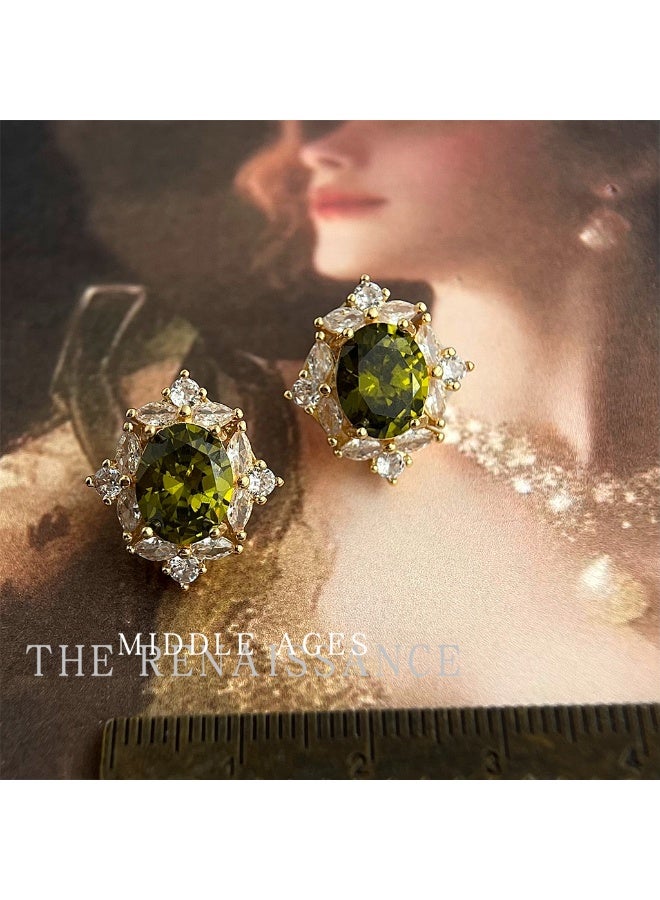 Vintage Olive Green Zirconia Courtly Style Earrings | French Retro Luxury Earrings - Image 2