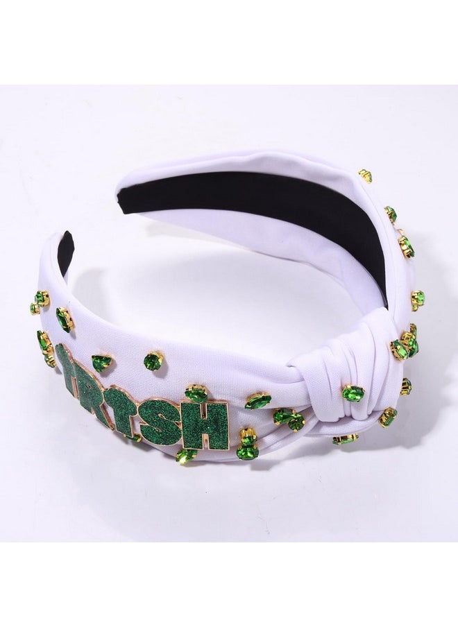 Boderier St.Patricks Day Headbands For Women Irish Headband Jeweled Crystal Knotted Headband Holiday Party Headwear Hairband Accessories (White Irish)  - Image 3