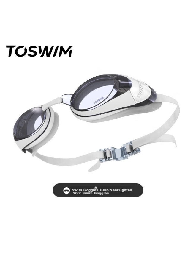Toswim Swimming Goggles, Waterproof Anti-fog Swim Gl, High-definition Myopia-resistant Large Frame Swimming Goggles For Men And Women, Fish Belly White 200 Degrees - Image 1