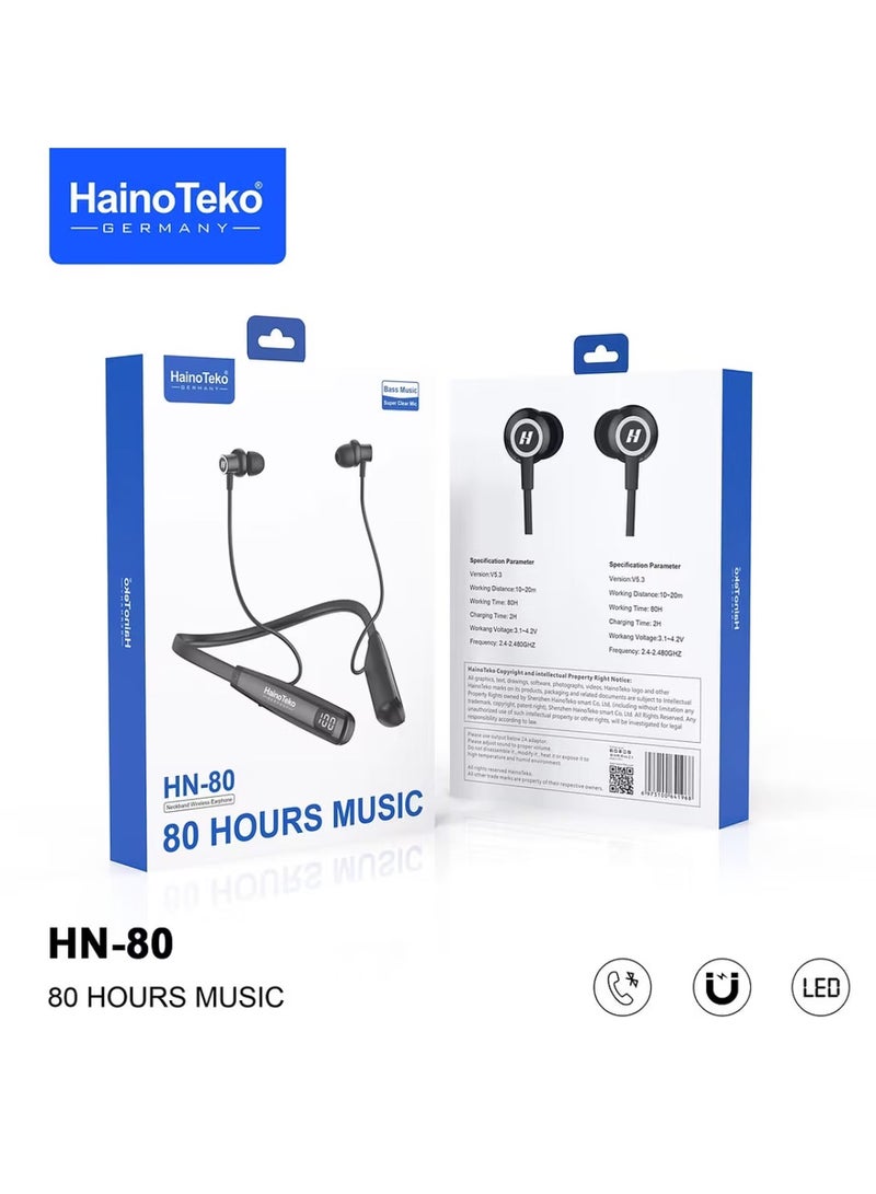 Haino Teko HN80 Bluetooth Wireless Neckband Earphones – Comfortable & Stylish Neckband Earphones with Superior Sound, Long Battery Life, and Hands-Free Calls | Ideal for Music, Calls, Sports & Daily Use  - Image 2