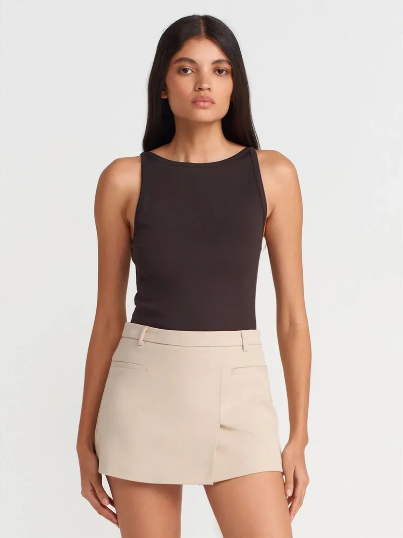 ديلفين Dilvin Ribbed Halterneck Slim-Fit Blouse