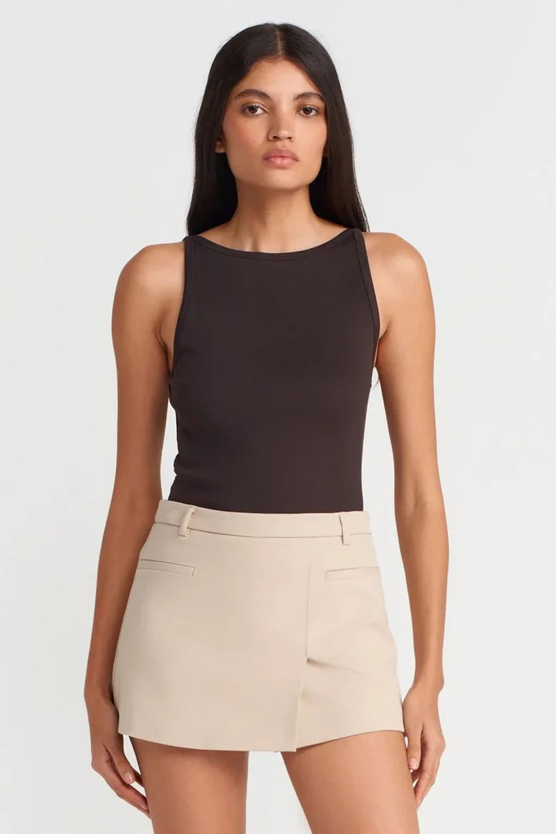 ديلفين DILVIN Ribbed Halterneck Slim-Fit Blouse