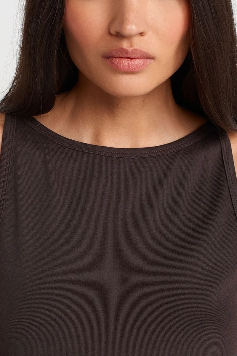 Dilvin Coffee Brown DILVIN Ribbed Halterneck Slim-Fit Blouse for Women | Best Price UAE