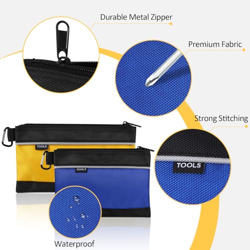 COIDEA 4 Pack Tool Pouch, Small Tool Bag with Zipper, 1680D Oxford Waterproof Multipurpose Tool Pouches with Carabiner for Men Tools, Travel Accessary, Stationary, Gadgets Storage Organizer, PSGJD-X4 - Image 3