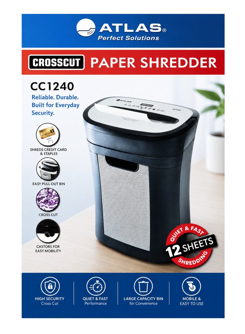 ATLAS Crosscut Paper Shredder With 12 Sheet Shredding Capacity - Image 1