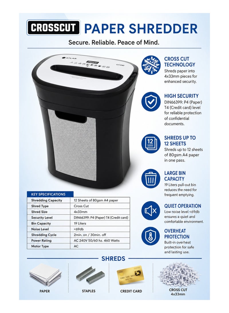 ATLAS Crosscut Paper Shredder With 12 Sheet Shredding Capacity - Image 2