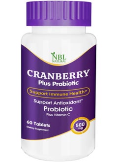 NBL Natural Cranberry Plus Probiotic Supplement, 60 Tablets, with Vitamin C  - Image 1