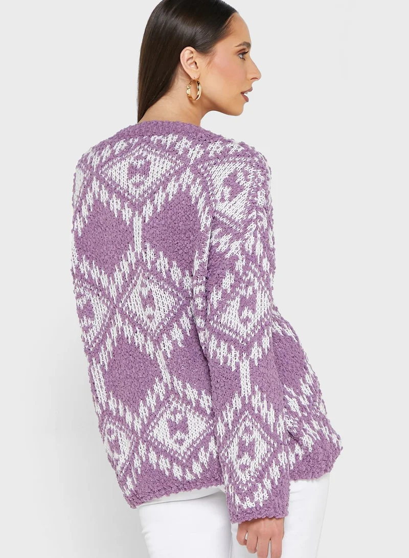 ELLA V-Neck Abstract Print Sweater