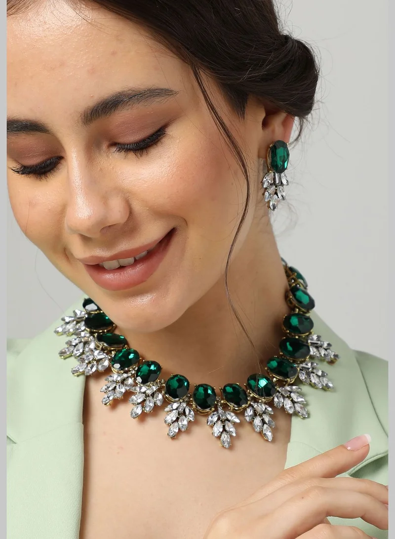 SOHI Gold Plated Designer Stone Necklace and Earring Set