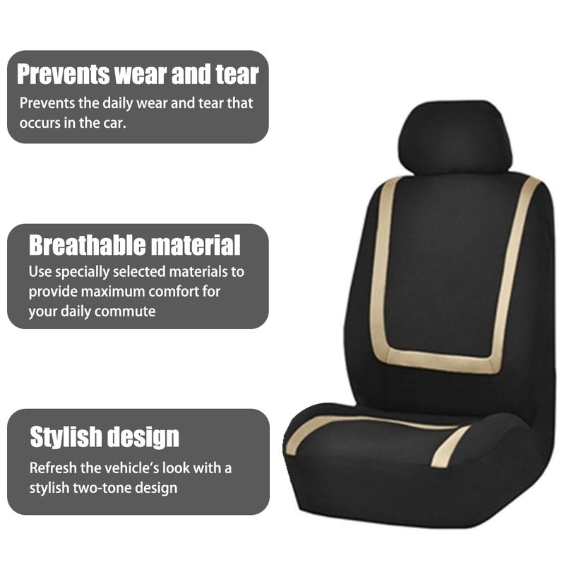 BELOMI Car Seat Covers Full Set, Breathable Premium Cloth Automotive Seat Cover, Universal Front and Rear Seat Covers, Easy to Install Car Accessories for Most Cars Trucks SUV (Beige) - Image 2