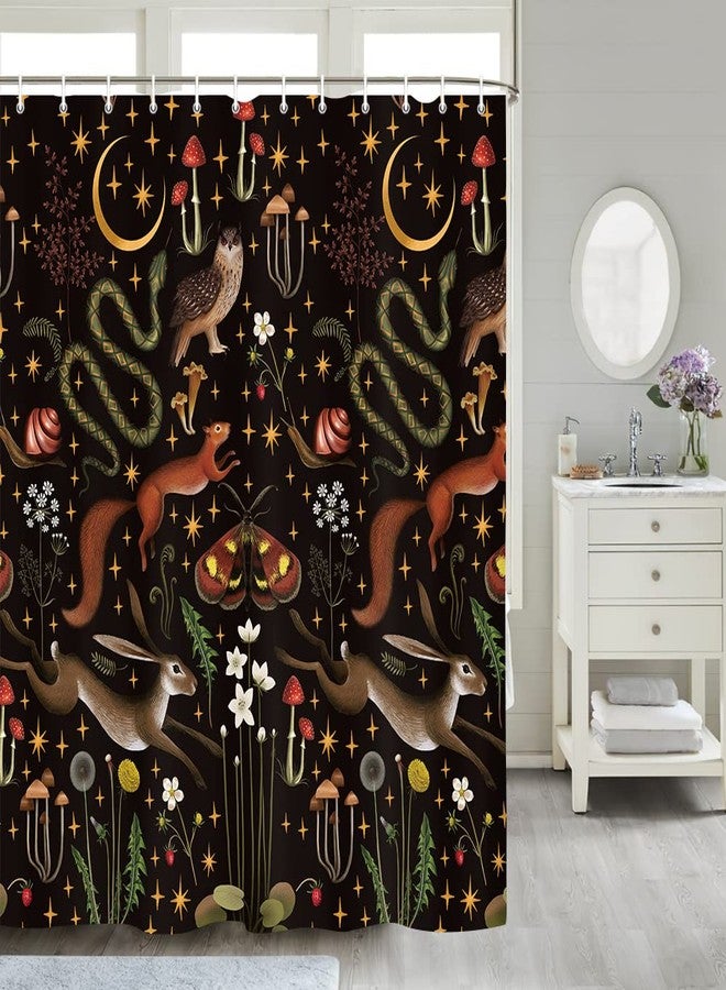 Uokiuki Fairy Rustic Forest Shower Curtain for Bahtroom, Country Woodland Wild Animals Butterfly Mushroom Set Hunting Shower Curtain, Farmhouse Rustic Cabin Lodge Shower Curtain Set with Hooks 70X70IN - Image 3