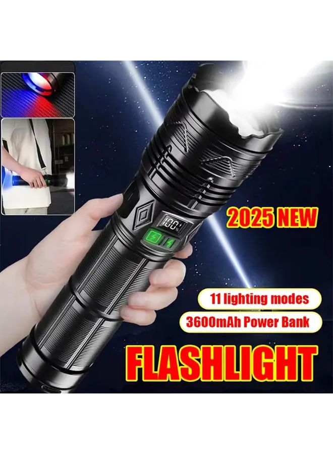 Ab Black Outdoor Portable Adjustable Long Range Flashlight Ultra Bright LED Spotlight Built in Large Capacity Battery for Camping Hiking Emergency Work - Image 2