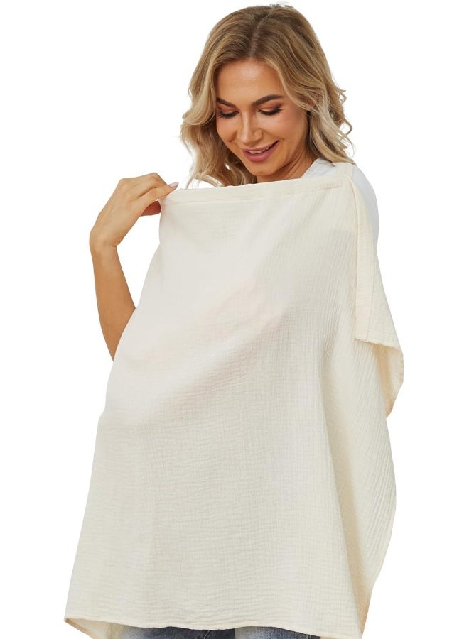 PPOGOO Muslin Nursing Cover for Baby Breastfeeding, Breathable Privacy Nursing Covers for Mom 100% Cotton Breastfeeding Cover with Rigid Hoop for Mother Nursing Apron (Beige) - Image 1
