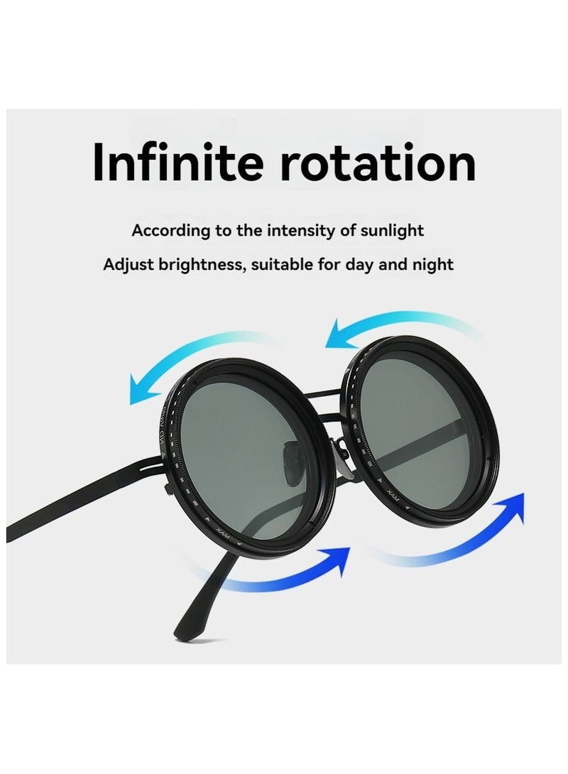 BlueFire Adjustable Polarized Sunglasses with ND Filter Lenses, Multi-Level Adjustable Tint Shades, Handcrafted Round Retro Design, UV400 Protection, Anti-Blue Light Glasses, High Definition Vision Eyewear for Men and Women, Stylish Adjustable Comfort Glasses for Outdoor, Travel, Driving, Sports, Photography, Casual & Professional Use - Image 2