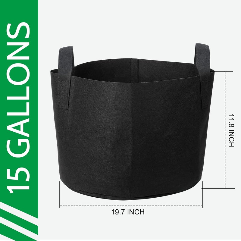 JERIA 12-Pack 15 Gallon, Vegetable/Flower/Plant Grow Bags, Aeration Fabric Pots with Handles (Black), Come with 12 Pcs Plant Labels - Image 2