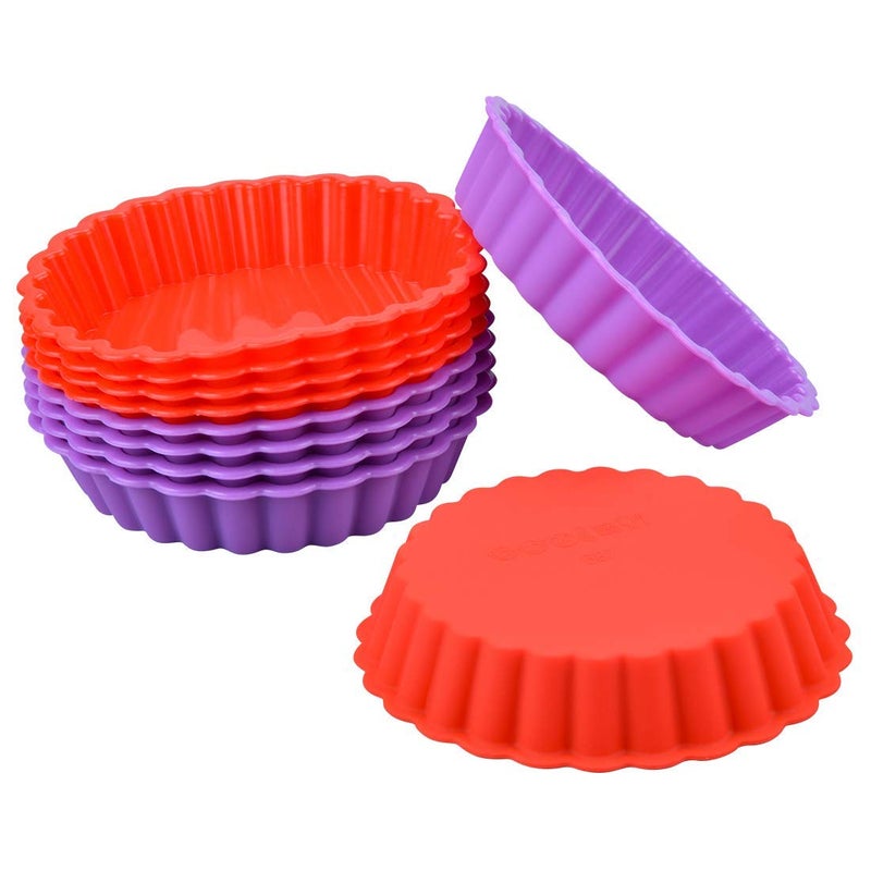 FUNBAKY Silicone Quiche Pan Mini Pie Pan Nonstick Round Silicone Baking Molds 10 Packs