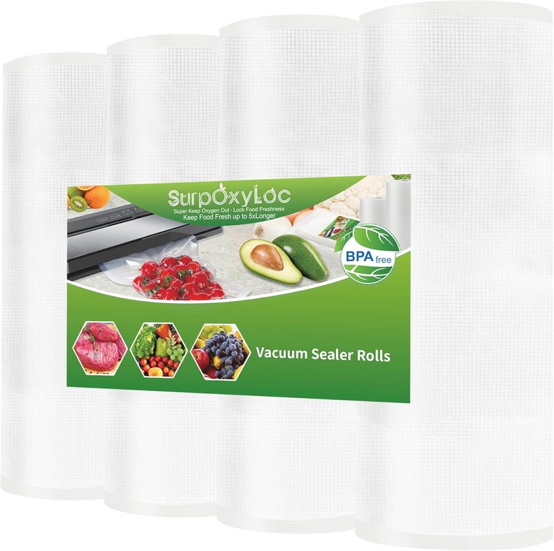 SurpOxyLoc 4 لفات 20x600 سم أكياس تفريغ الطعام، خالية من BPA و LFGB، أكياس تفريغ المجمد، متوافقة مع أي جهاز تفريغ (إجمالي 2400 سم) - Image 1