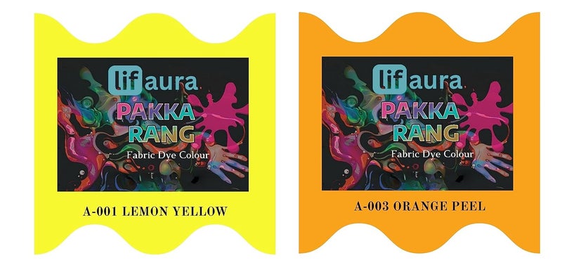 Prokart Lifaura Pakka Rang Fabric Permanent Dye Color Kit Pack of 6 Sachets 5g Each 30g Pack with 30g DyfixerShadeA001 Lemon Yellow01 A003 Orange Each Color 3 sachets - Image 1