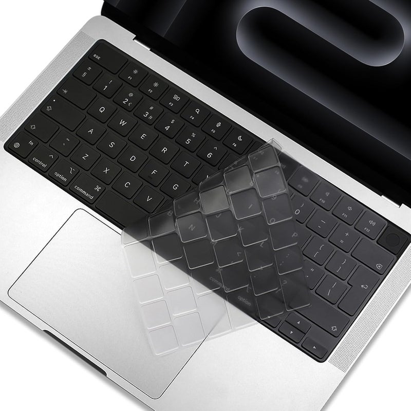 MasiBloom Keyboard Cover Skin for 2024 MacBook 14" 16" M4 Pro/Max Chip Model A3112 A3185 A3401 A3186 A3403 UK/EU Layout TPU Protector Accessories (Transparent) - Image 1