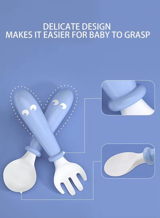 Ess Cubes Enterprise Tableware Baby Feeding Plate with Spoon & Fork Set for BPA Free Elevate Mealtime Essentials 100% Silicon Food Grade PP for Kid and Toddlers Non Toxic Utensil Set (2, Green and Blue Pack of 2) - Image 4