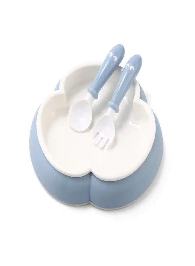 Ess Cubes Enterprise Tableware Baby Feeding Plate with Spoon & Fork Set for BPA Free Elevate Mealtime Essentials 100% Silicon Food Grade PP for Kid and Toddlers Non Toxic Utensil Set (2, Green and Blue Pack of 2) - Image 3