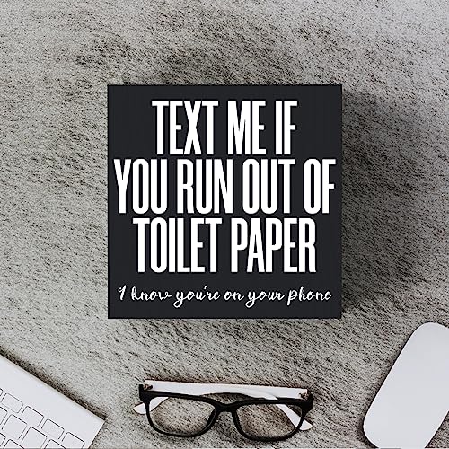 Woght Funny Bathroom Wooden Box Sign Plaque Text Me If You Run Out of Toilet Paper Wood Box Sign Rustic Art Home Shelf Desk Decor 5 x 5 x 1 Inches - Image 4