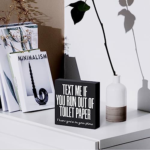 Woght Funny Bathroom Wooden Box Sign Plaque Text Me If You Run Out of Toilet Paper Wood Box Sign Rustic Art Home Shelf Desk Decor 5 x 5 x 1 Inches - Image 5