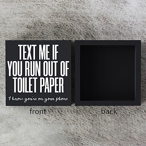 Woght Funny Bathroom Wooden Box Sign Plaque Text Me If You Run Out of Toilet Paper Wood Box Sign Rustic Art Home Shelf Desk Decor 5 x 5 x 1 Inches - Image 3