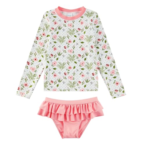 upandfast Girls Rash Guard Set Long Sleeve Two Piece Swimsuit with UPF 50+ Sun Protection for Girls 3-8 Years (Light Pink Flower, 6 Years) - Image 1