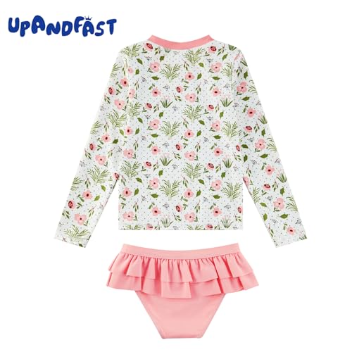 upandfast Girls Rash Guard Set Long Sleeve Two Piece Swimsuit with UPF 50+ Sun Protection for Girls 3-8 Years (Light Pink Flower, 6 Years) - Image 2