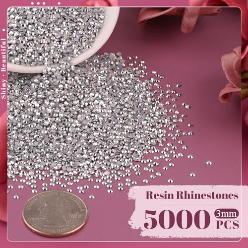 BELLEBOOST 5000PCS 3mm Resin Rhinestones in Bulk (Silver), Bedazzling Flatback Crystals for Crafts DIY Nail Decoration, Gems Charms for Tumbler Shoes Clothing Fabric with Pickup Pen and Tweezers - Image 2