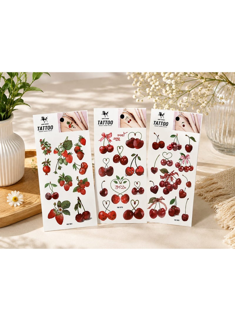 Fruit and cherry tattoo set – 3 sheets - Image 3