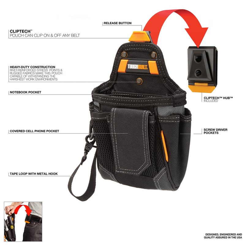 ToughBuilt ClipTech Series â€“ Warehouse Pouch, Heavy-Duty Tool Supply Pouch ClipTech Hub, Reinforced 1680D Fabric, Multi-Pocket Organization, Durable Construction (TB-CT-32-A) - Image 2