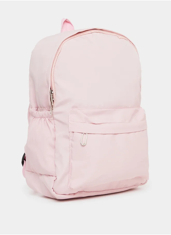 Styli Solid Front Pocket Backpack with Zip Detail