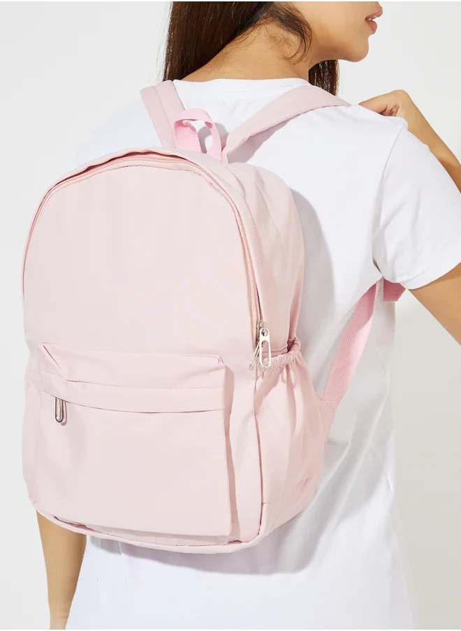 Styli Solid Front Pocket Backpack with Zip Detail