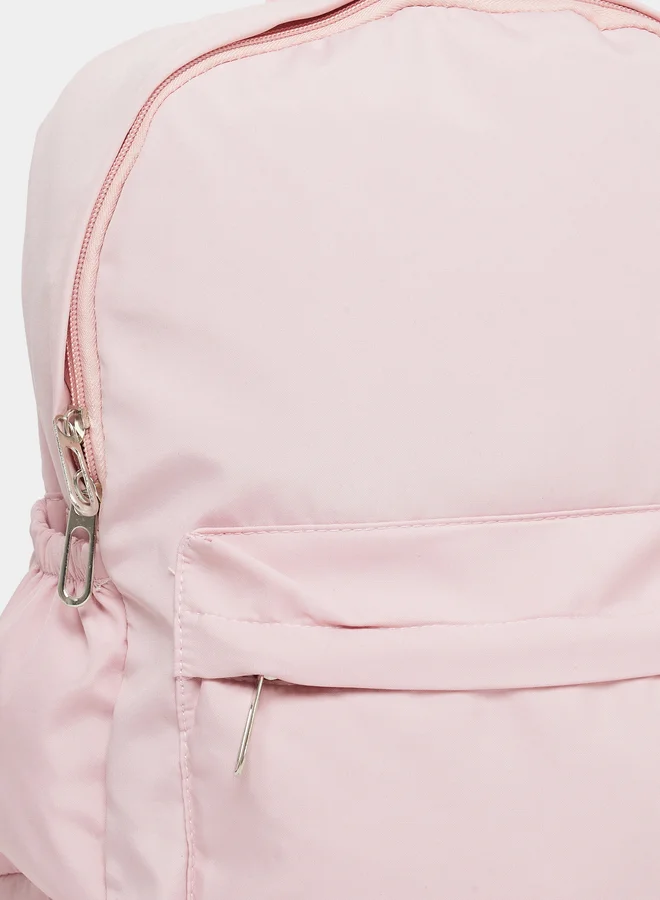 Styli Solid Front Pocket Backpack with Zip Detail
