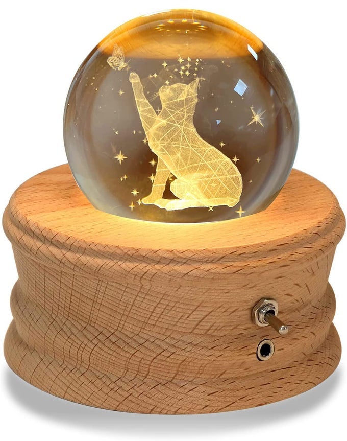 3D CRYSTAL BALL MUSIC BOX WITH PROJECTION LED LIGHT AND ROTATING WOODEN BASEBEST GIFT FOR BIRTHDAYCHRISTMASVALENTINES DAYMUSIC BOXES FOR WOMEN MOM GIRLS