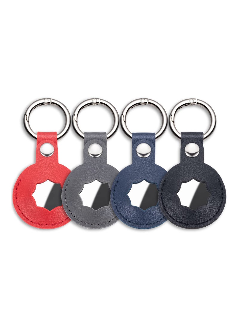 SYOSI Airtag Holder 4 Pack Air Tag Keychain for Apple Airtags Holder PU Leather for AirTags Protecting Cover Compatible Protective Case for Apple Air Tag Tracker, 4 Pack (Red, Grey, Navy Blue, Black) - Image 1