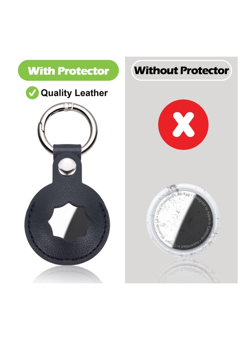 SYOSI Airtag Holder 4 Pack Air Tag Keychain for Apple Airtags Holder PU Leather for AirTags Protecting Cover Compatible Protective Case for Apple Air Tag Tracker, 4 Pack (Red, Grey, Navy Blue, Black) - Image 4