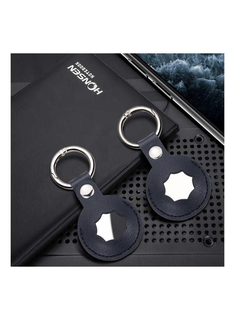 SYOSI Airtag Holder 4 Pack Air Tag Keychain for Apple Airtags Holder PU Leather for AirTags Protecting Cover Compatible Protective Case for Apple Air Tag Tracker, 4 Pack (Red, Grey, Navy Blue, Black) - Image 2