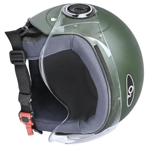 O2 Open Face / Half face Helmet Unisex for Bike Women Men ISI Certified with Clear Visor Smooth Finish Lightweight & Compact (Matt Green, 580mm Medium) - Image 4