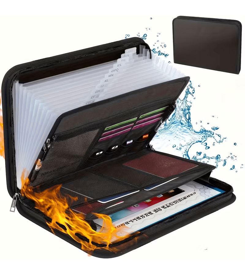 Upgrade Black Fireproof Document Bag With Multilayer Accordion Compartments Anti Theft Zipper Design Essential Secure Storage for Business Travel Important Documents And Tickets - Image 1