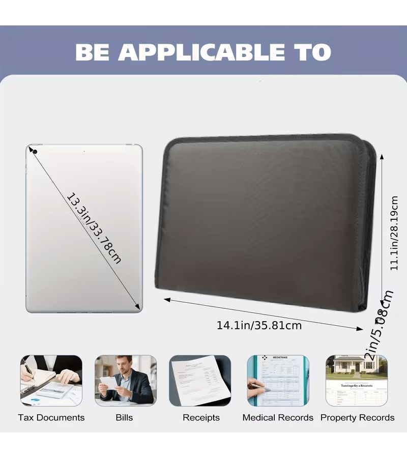 Upgrade Black Fireproof Document Bag With Multilayer Accordion Compartments Anti Theft Zipper Design Essential Secure Storage for Business Travel Important Documents And Tickets - Image 2