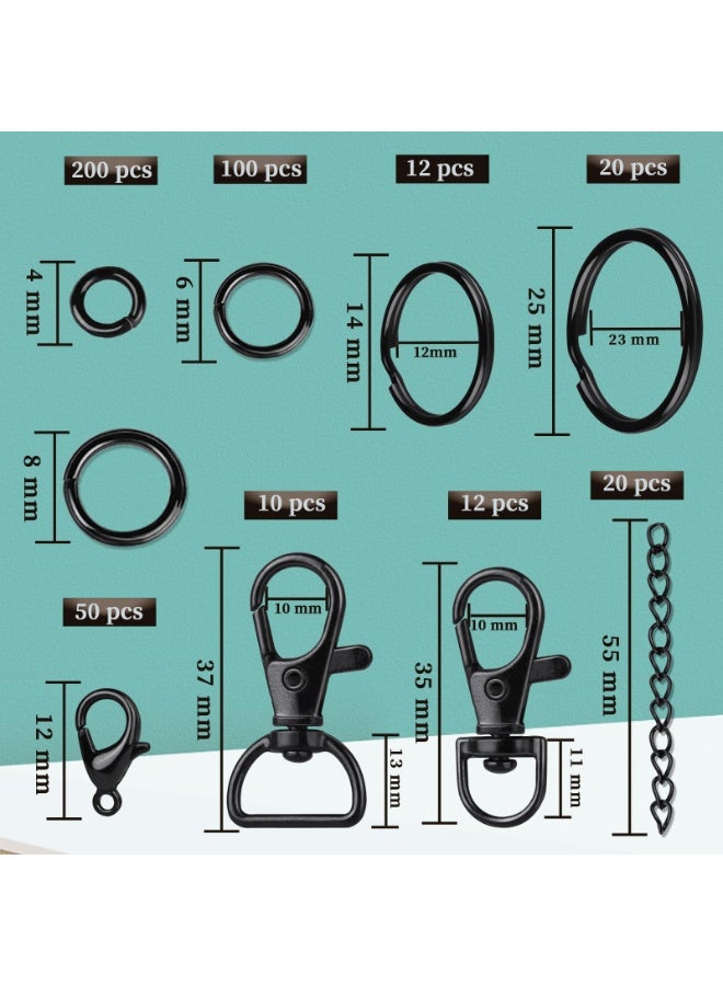 YelaJoy 524PCS Keychain Making Kit, Keychain Craft Supplies Key Chain Clips, Lanyard Snap Hooks, Key Rings and Jump Rings for Keychain, Making Supplies Jewelry Lanyard Making, Keychain Kit, Black - Image 2