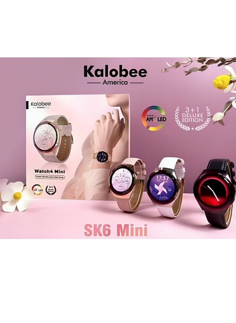 SK6 Mini Smart Watch For Women Screen AMOLED With 3 Pairs Straps Wireless Charging Multicolour