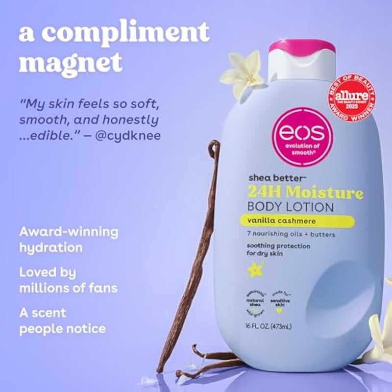 eos Shea Better Body Lotion Vanilla Cashmere, 24-Hour Moisture Skin Care, Lightweight & Non-Greasy, Natural Shea, Vegan, Vanilla Body Lotion, 16 fl oz - Image 4