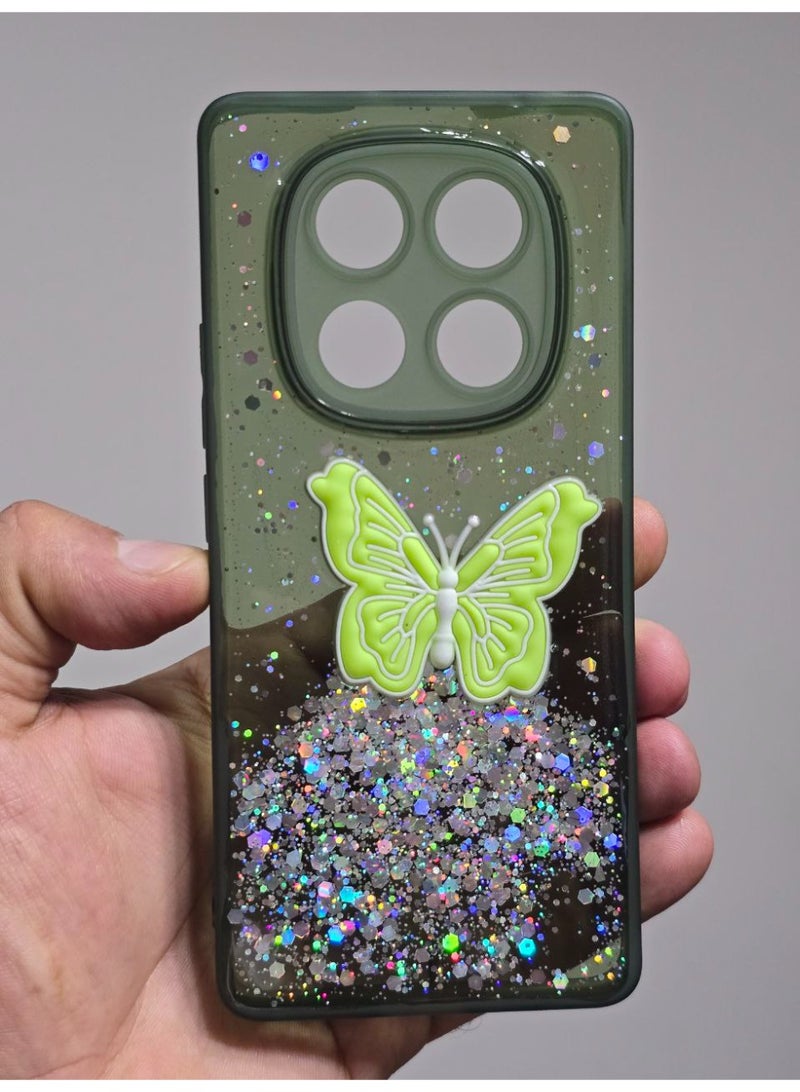 غطاء خلفي عليه فراشة متوافق مع هاتف شاومي ريدمي نوت 14 Pro Plus - Image 1