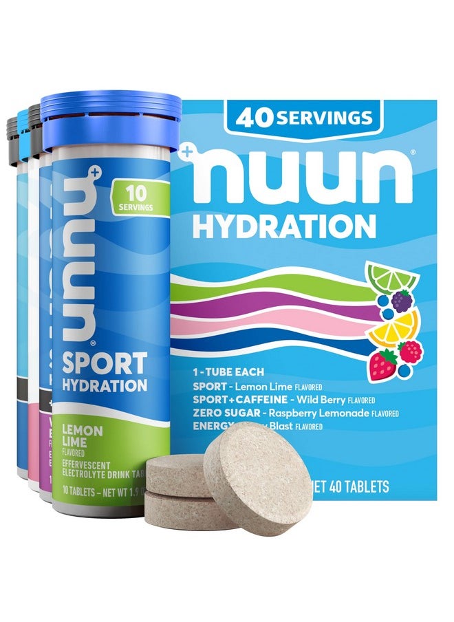 Nuun - Nuun Hydration Electrolyte Tablets - Sodium, Potassium, Chloride, Calcium, Magnesium, 1g & 0g Sugar Drink Mix | Vegan, Gluten Free, Non-GMO | Complete Pack, Mixed Flavors, 4 Pack (40 Total Servings) - Image 1