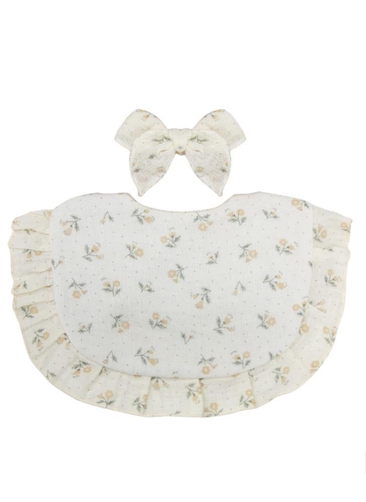 Bambimici - Bambimici -Bella Baby Bib Set for Babies -Flower Print Cream - Image 1