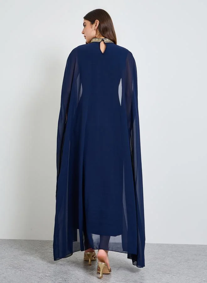 Take Two navy blue Dark Blue Maxi Dress with Cape Sleeves for Women | Best Price UAE